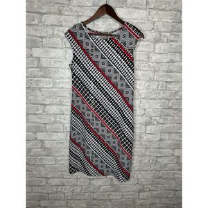 Chico's Sheath Dress Size 0 US Small Geometric Knee Length‎ Cap Sleeves Stretch